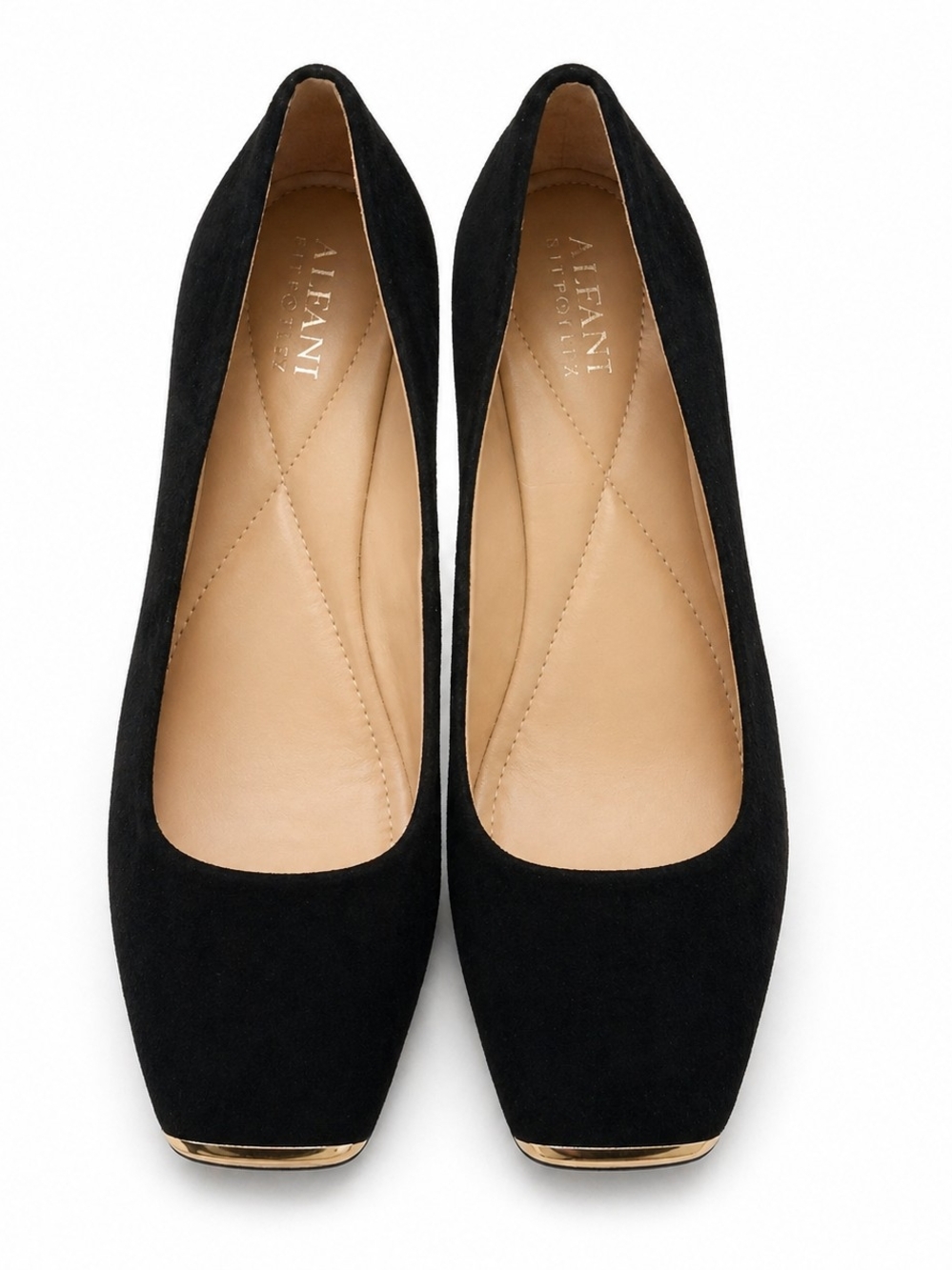 Alfani Step 'N Flex Black Square Toe Flats Gold Metal Cap 7.5M Balletcore NIB